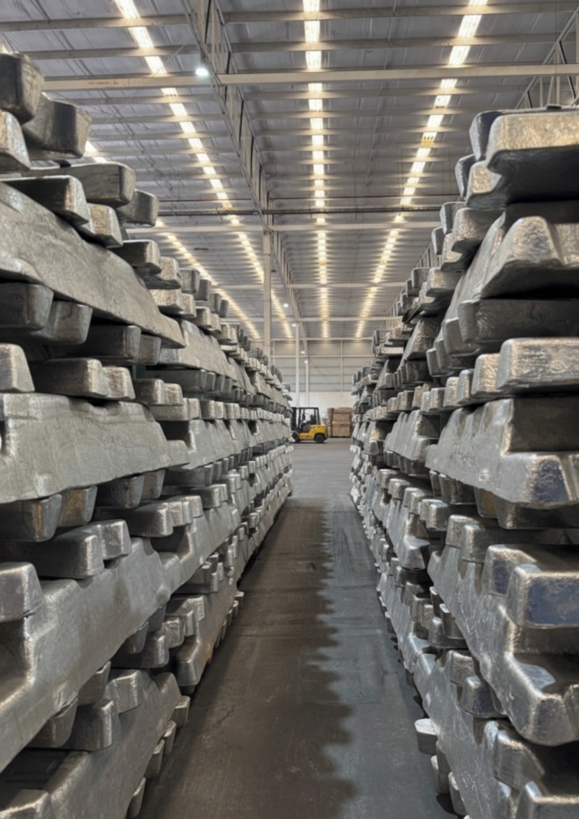 Imagen de almacen de metales, representando la capacidad de almacenamiento de Alutek